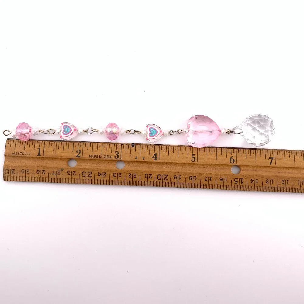 Pink Heart Crystal Glass Beads Pink & Blue Rearview Car Charm Suncatcher CC114